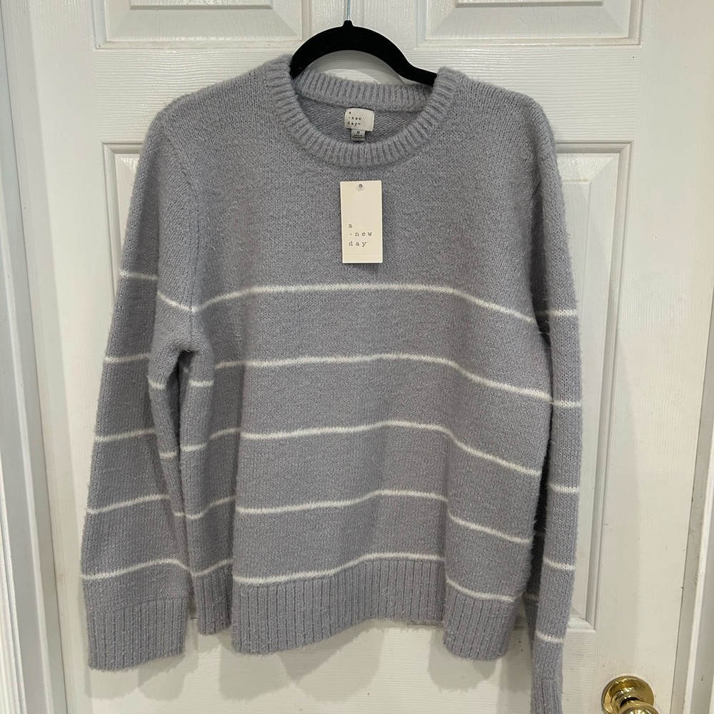 a new day Light Gray Striped Knit Pullover